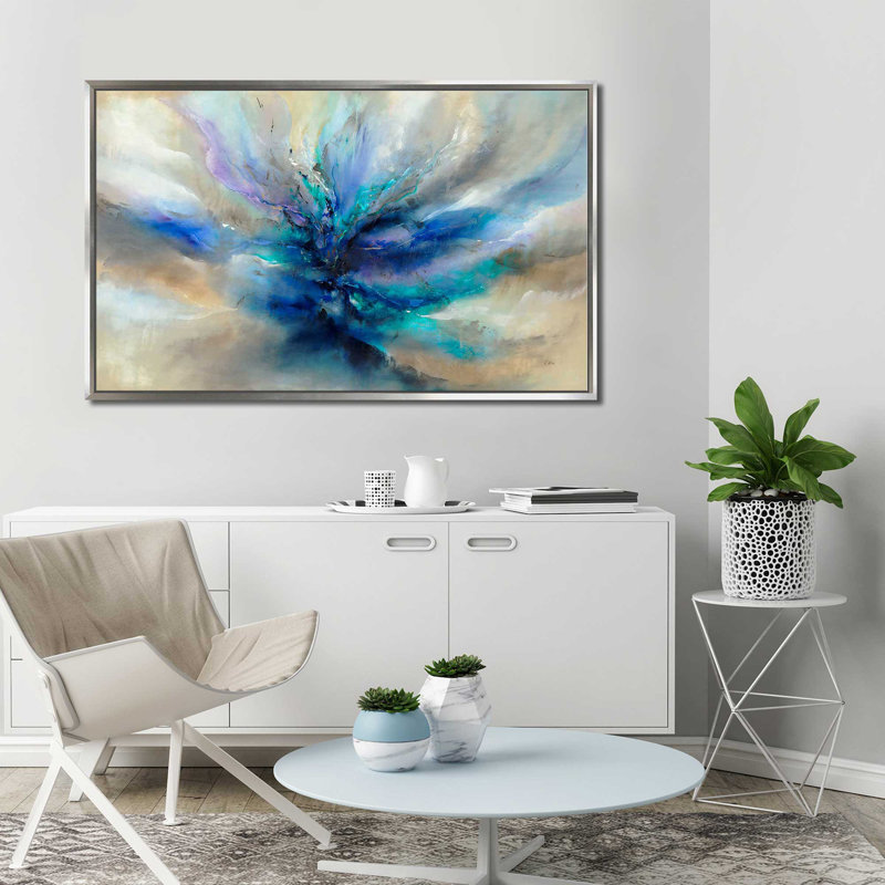 Océan scintillant II - Peinture, H 31,5 po x l 51,5 po x P 2 po, Cadre flottant argent