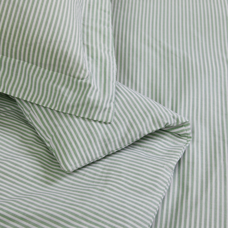 Brooklyn Loom Pinstripe Duvet Cover Set, White/Sage Green, King Duvet Cover + 2 King Shams