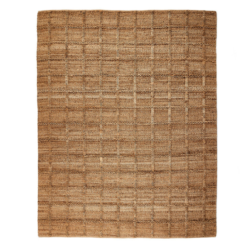 Grid Flatweave Jute Solid Color Area Rug in Natural Grid Jute, Rectangle 8' x 10'