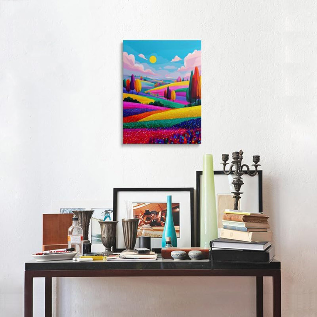 Colorful Nature Sunset Canvas Wall Art Framed Painting Abstract Landscape Scenery Whimsical Tree Wall Decor Artwork Print Poster Vibrant Artistic for