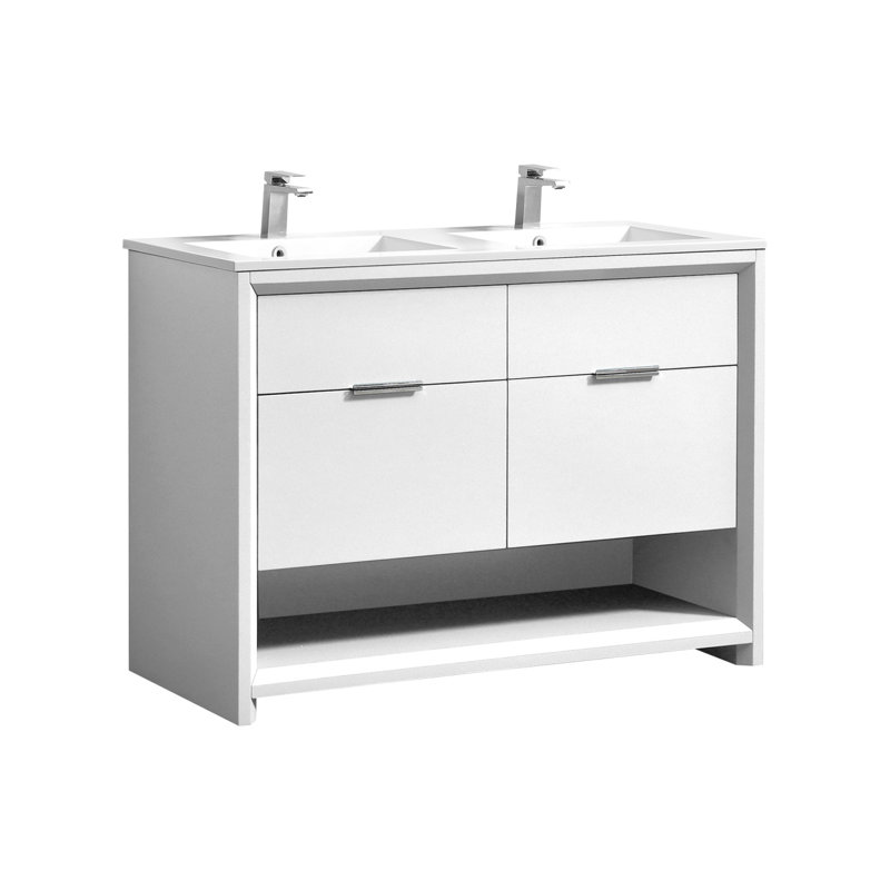 47.63'' Double Bathroom Vanity with Acrylic Top, High Gloss White