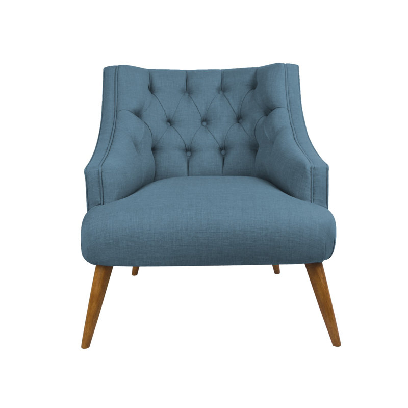 Fauteuil à oreilles Modern, bleu nuit, 28,7 po x 31,5 po x 33,5 po | Structure en bois massif et tissu 100% polyester | Conception facile à nettoyer et élégante pour la maison, l'hôtel et les espaces rustiques | Sièges confortables avec pieds élégants en bois