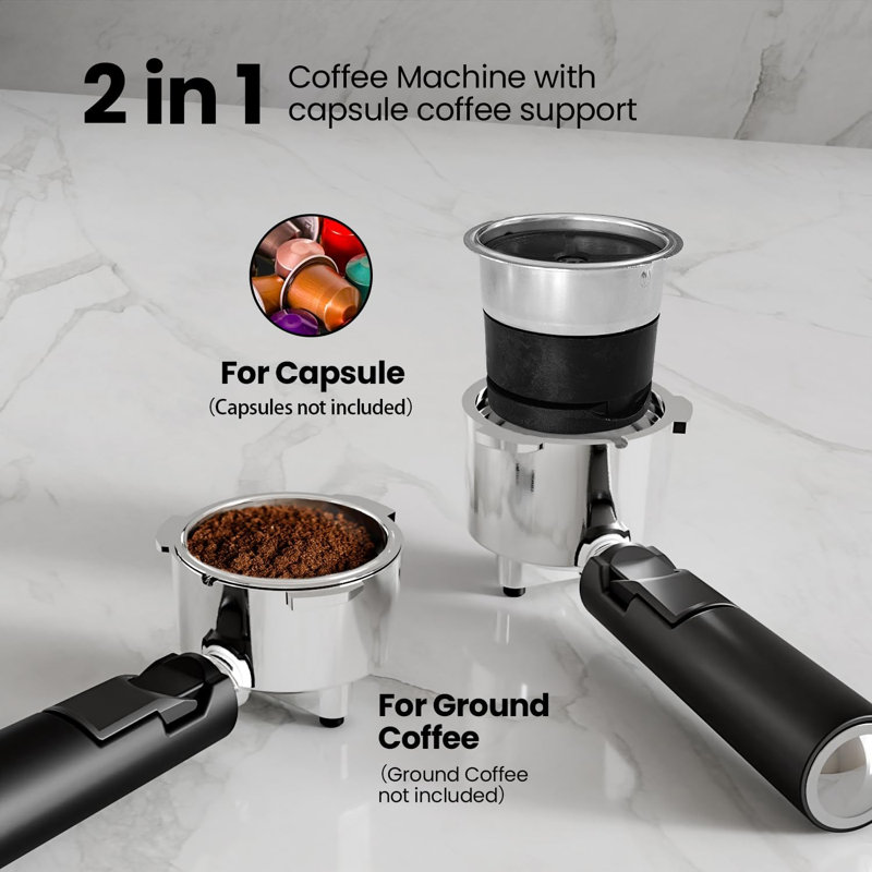 COWSAR 20Bar Espresso Machine with Automatic Milk Frother, Touch Screen, Dual Heating System, 3-in-1 Design, and Capsule Compatible.