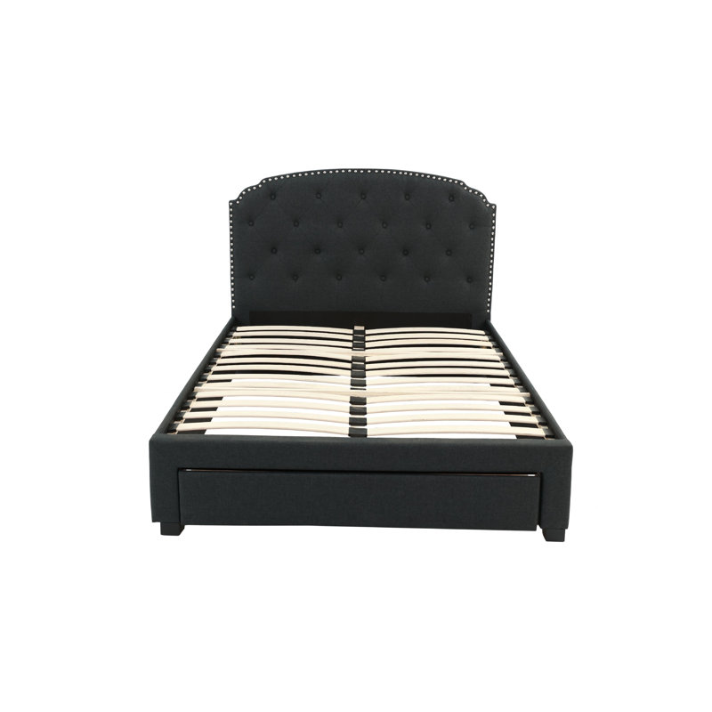 Lit plateforme tapissier avec rangement Rocsi, Gris anthracite, Grand