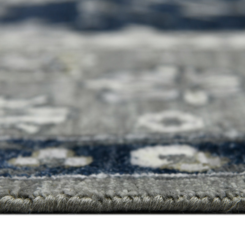 Nuit Arabe Wool Geometric Area Rug in Blue, Rectangle 10' x 14'