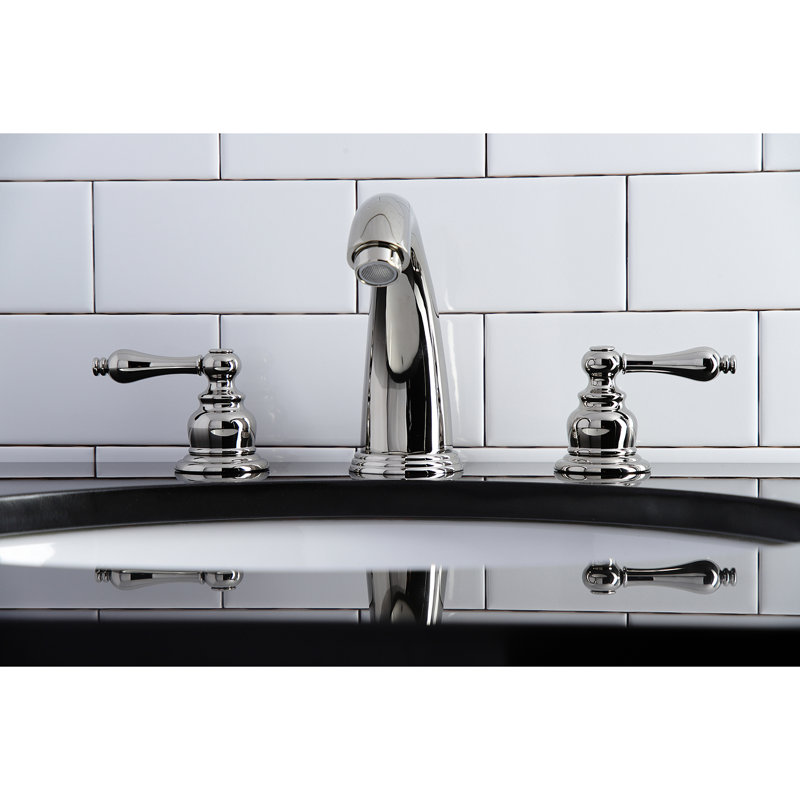 Kingston Brass Victorian Two-Handle 3-Hole Deck Mount Widespread Bathroom Faucet with Retail Pop-Up Drain, Polished Nickel