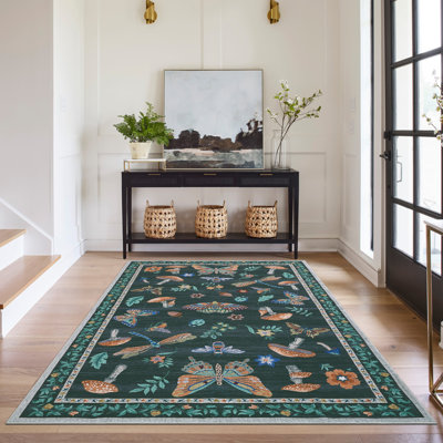 Tapis floral lavable à la machine avec envers antidérapant, tapis doux à poils courts et sans perte de poids, tapis décoratif pliable d'intérieur pour le salon / la chambre de bébé / la chambre à coucher