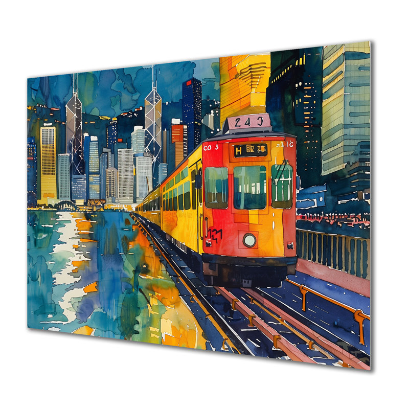 Train à Hongkong Pop Art I - salon d'art mural de Hongkong, Métal métal, H 30 po x l 40 po x P 1,5 po