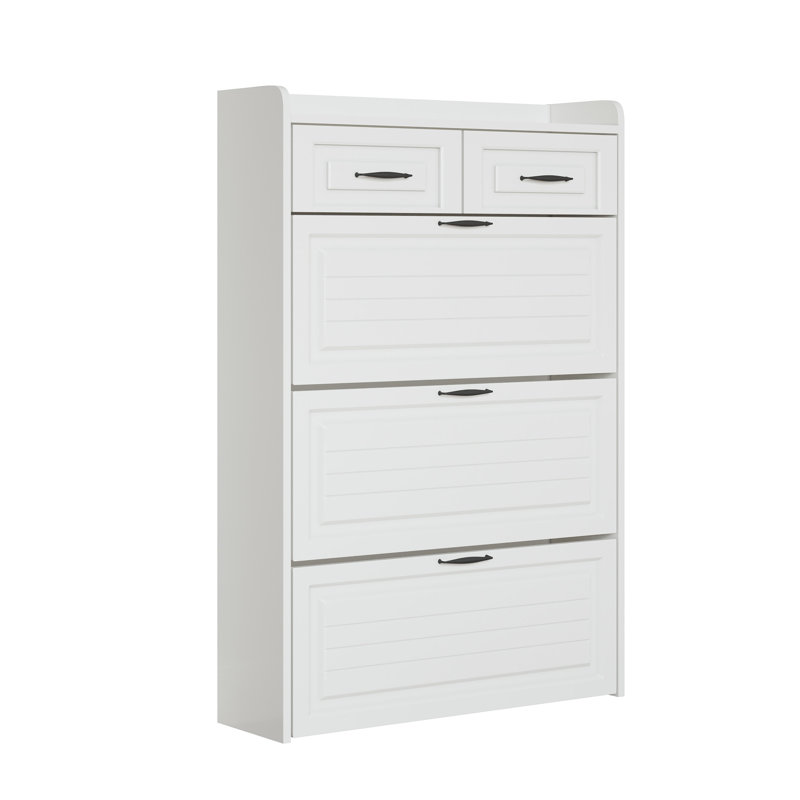Armoire à chaussures blanche de 125 cm avec 3 portes et 2 tiroirs - Capacité de rangement abondante, matériau d'assemblage facile 1250 et amplement d'espace pour les chaussures