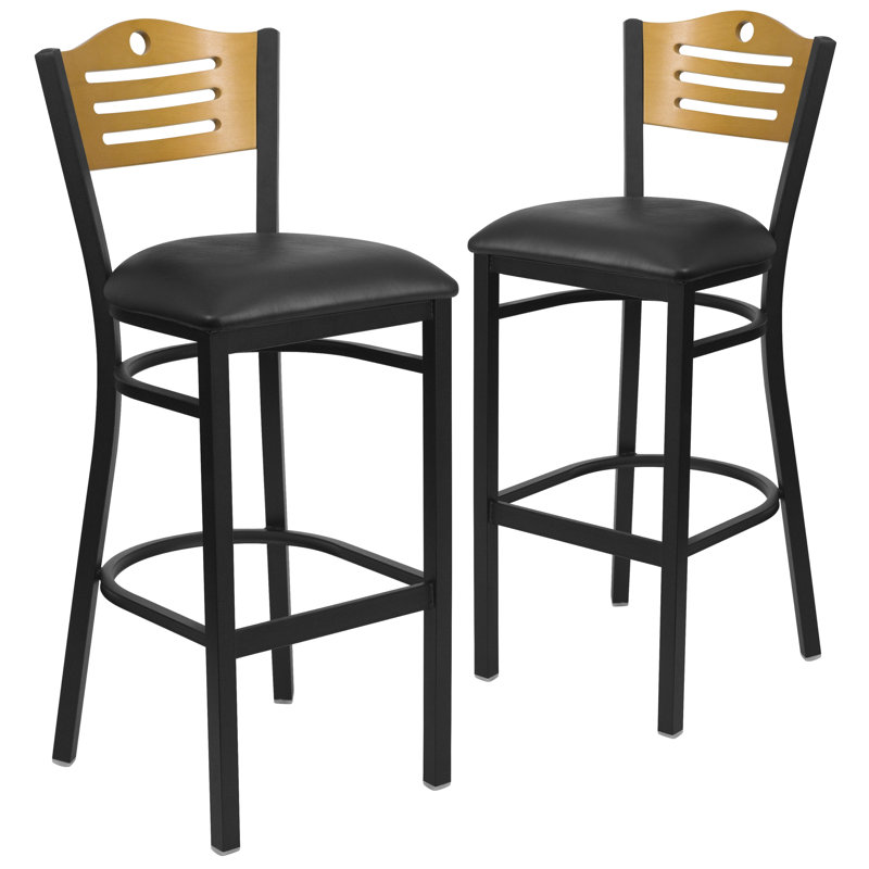 Prompton Upholstered Counter Stool with Metal Frame, Black