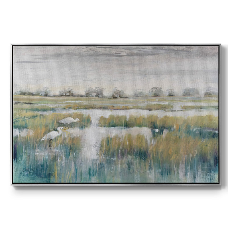 Marshland View V, reproduction d'art sur toile, H 27 po x l 41 po x P 2 po, Encadrement argenté