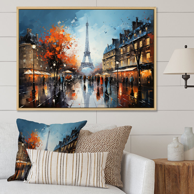 Marguerites City Paris Popart Eiffel - impression, Cadre flottant doré, H 34 po x l 44 po x P 1,5 po