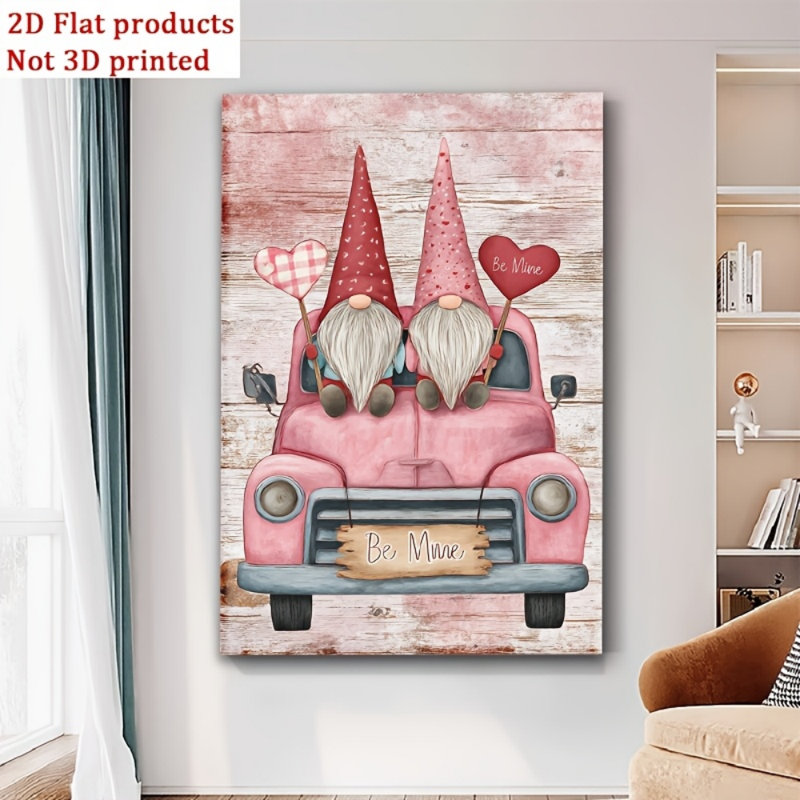 Charmant gnome sur camion rose, impression sur toile - Urban Studio, 18 * 12 pouces (45 * 30 * 2cm)