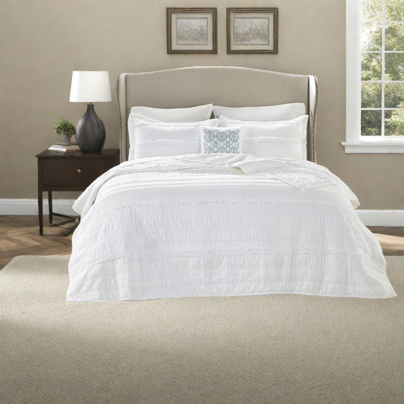 Piece White Reversible Ruffle Bedding Sets, Polyester King, Shabby Chic