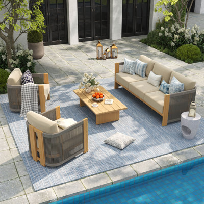 Ensemble de conversation pour 5 personnes en aluminium / corde tissée avec coussins Sunbrella® Positano Patio