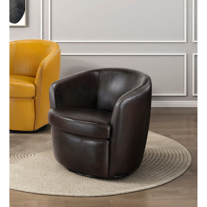 Fauteuil pivotant en cuir de luxe bronze, structure en bois massif, assise haute enveloppante, option à 360 degrés,, Bronze