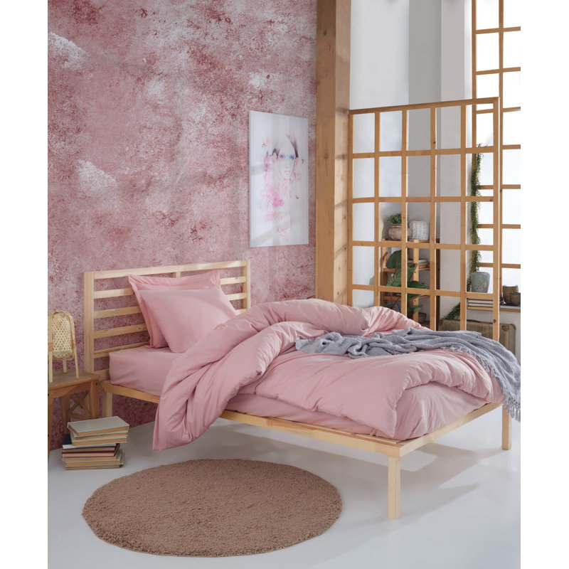 Ensemble de housse de couette 100% coton, Housse de couette 63 "x 87" + 1 taie d'oreiller st, Rose