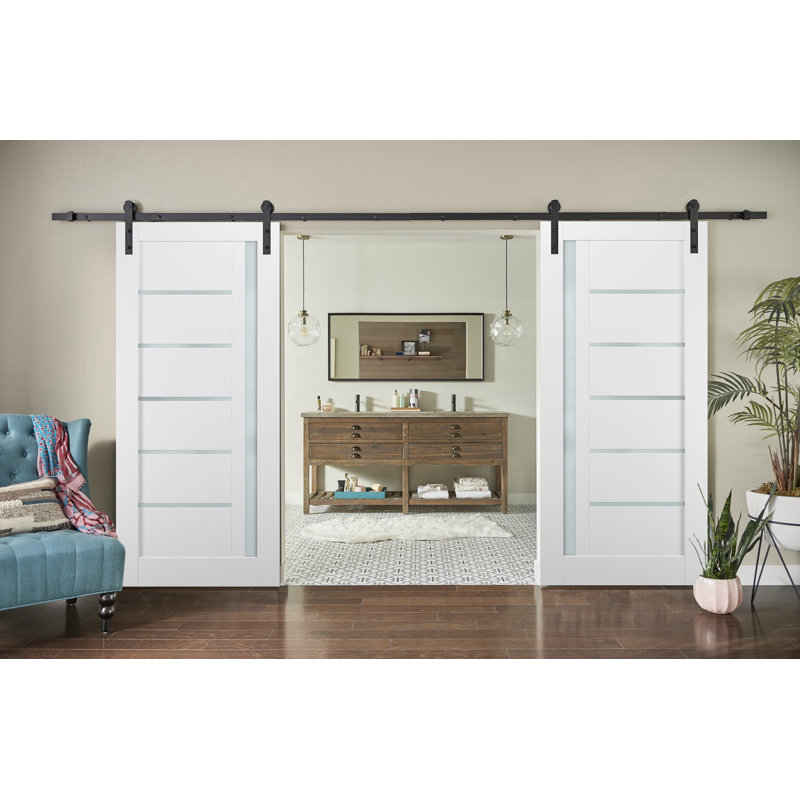 Portes de grange en verre givré Quadro avec ensemble de quincaillerie d'installation, 72 po x 84 po