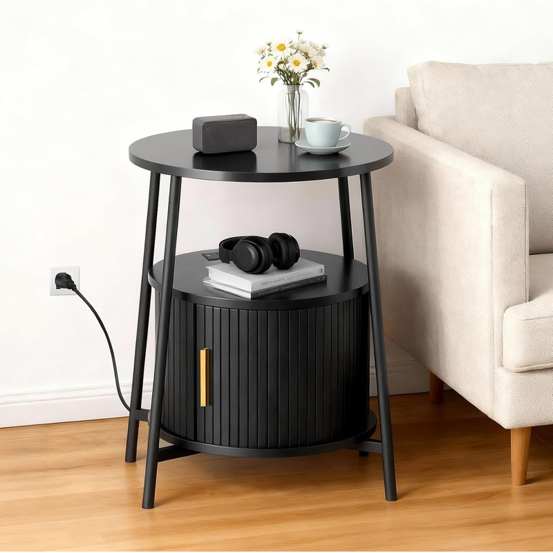 Table d'appoint / table de chevet avec fonction de rangement, table de chevet rechargeable, Noir