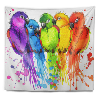 Tapisserie d'illustration de perroquets colorés Animal