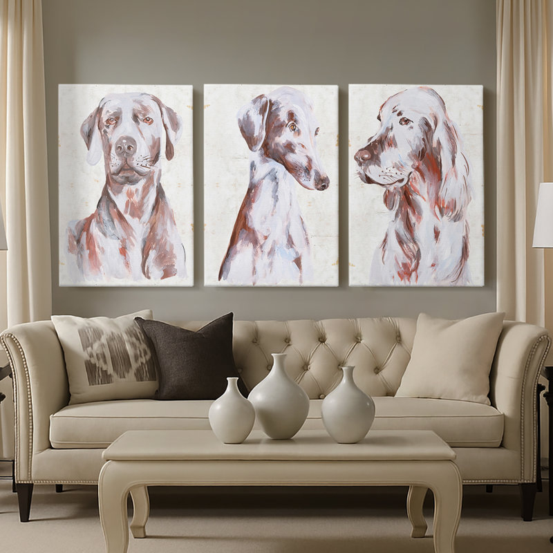 Chien assis I - toile tendue sur mesure - 3 pièces, H 12 po x l 24 po