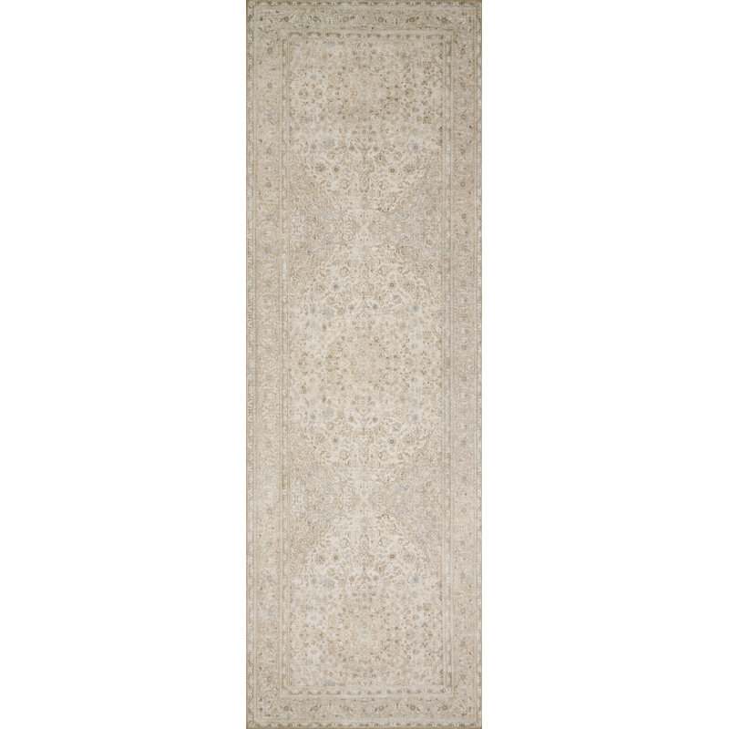 Tapis sable / taupe à motif oriental Baldemar , Tapis de couloir 2 pi 6 po x 7 pi 6 po