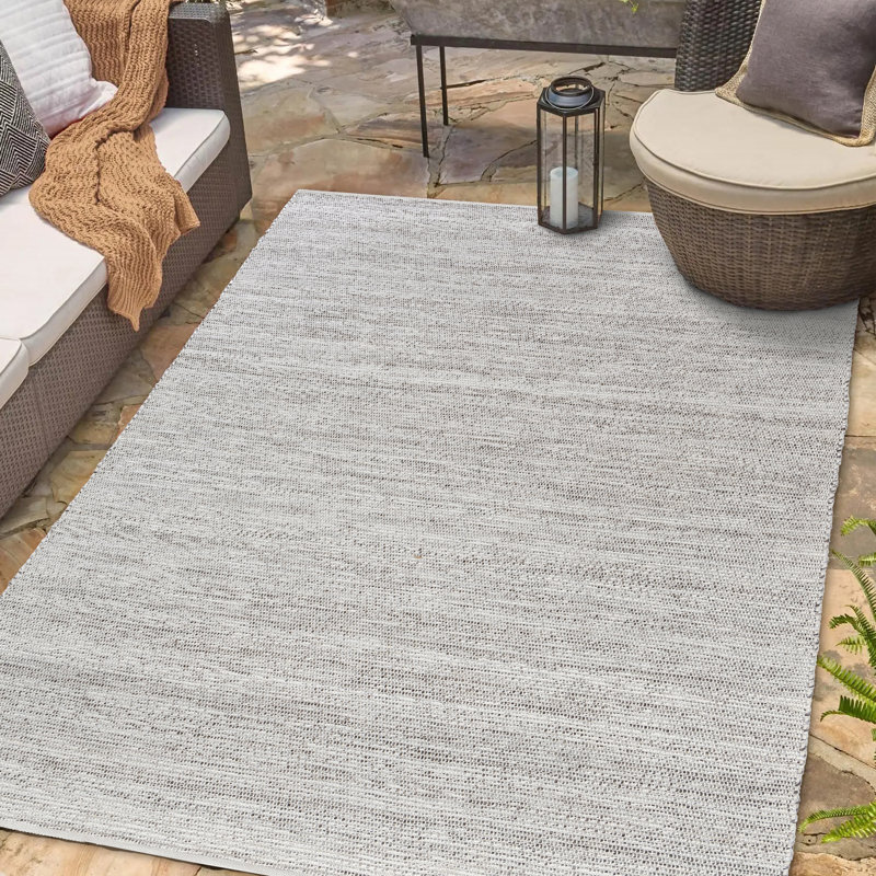  Tapis intérieur/extérieur contemporain en polyester uni tissé à la main, Rectangle 9 pi x 12 pi, Brown/Ivory