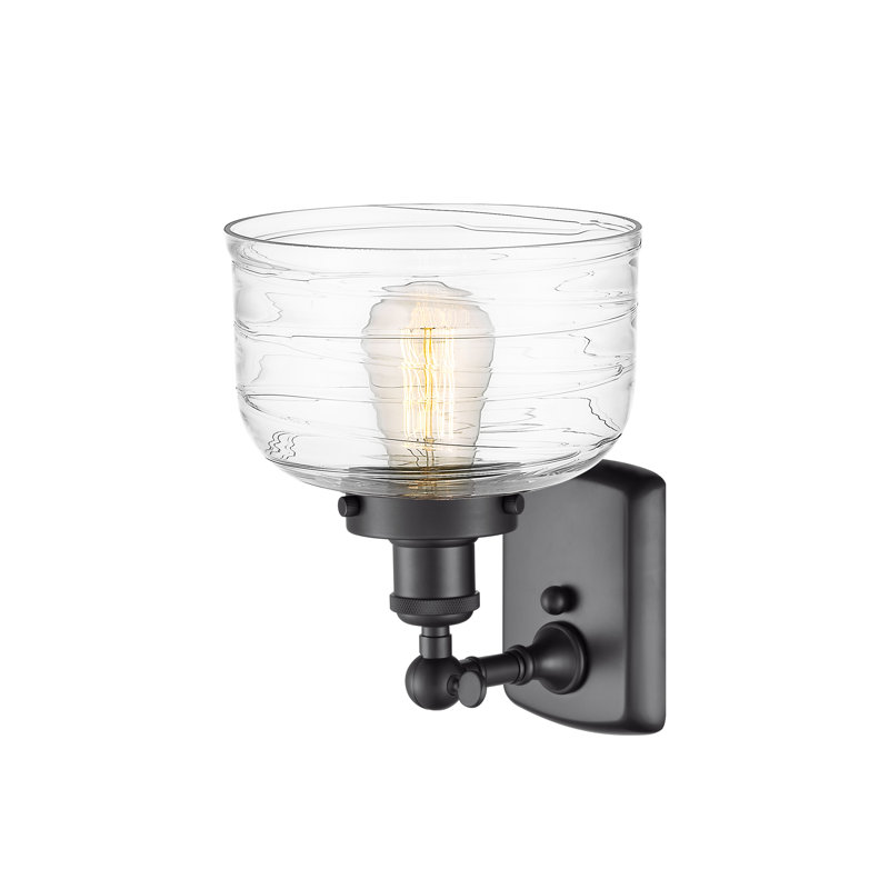 Ballston Urban Bell - 1 Light 8" Sconce, Incandescent, Matte Black, Clear Deco Swirl