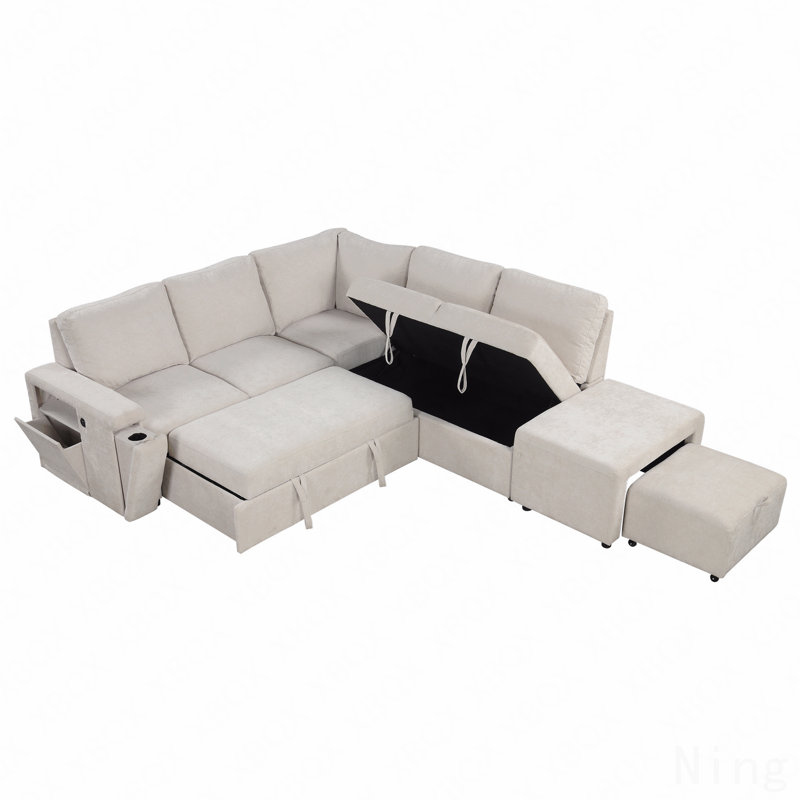 U_STYLE Canapé modulaire rembourré en L avec espace de rangement, Polyester beige