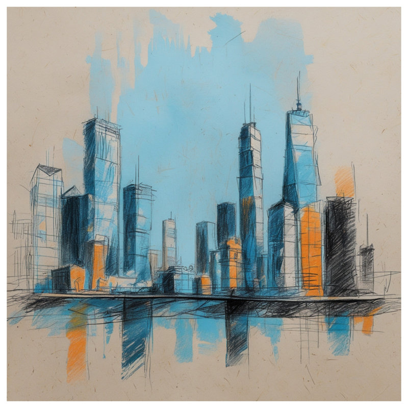 Modern Cityscape Sketch Comforter, Twin Extra Long