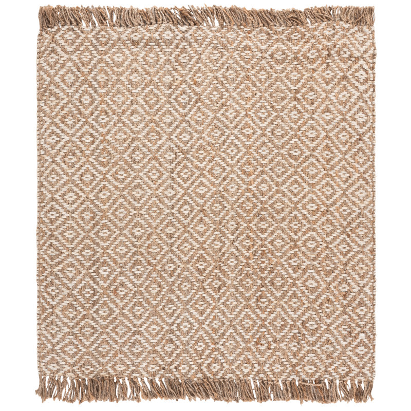 Derosier Natural Fiber Hand Woven Jute Geometric Rug, Square 6'