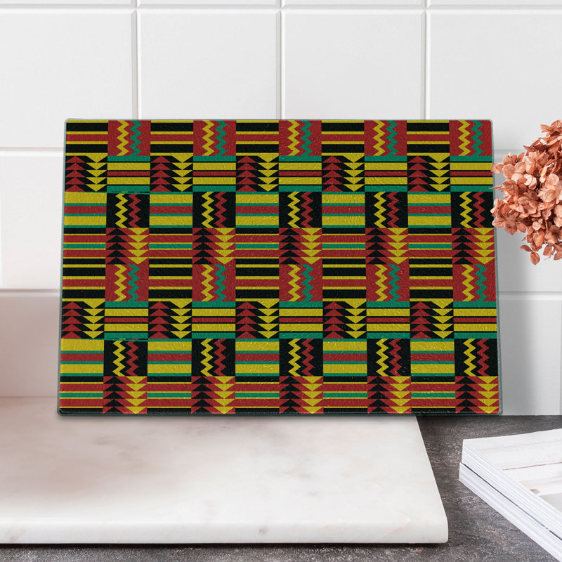 Ambesonne Kente Pattern Tempered Glass Cutting Board Zimbabwe Multicolor