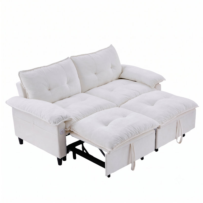 Canapé-lit convertible avec matelas escamotable 73 po, Blanc beige