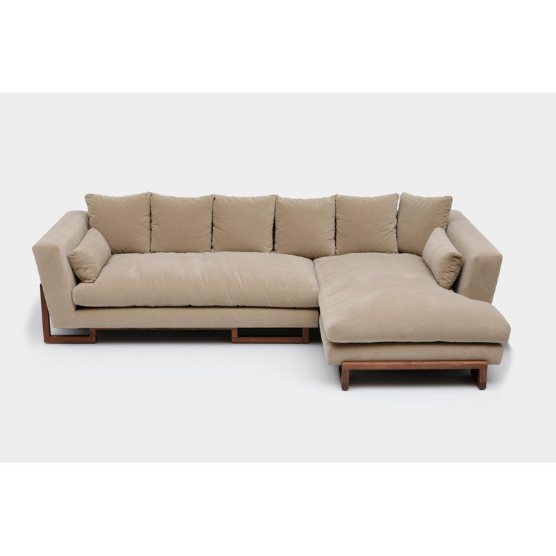 LRG Chaise Sectional, No Trays, Taupe, Solid Walnut