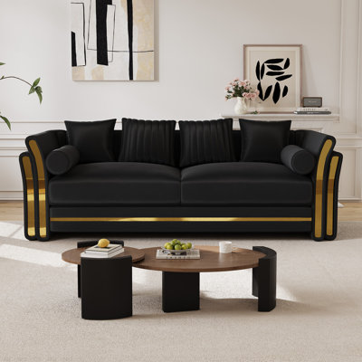  87" Modern 3-Seater Sofa with Double-Layer Gold-Trimmed Arms
