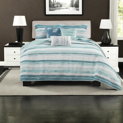 Aqua Cotton Quilted Bedding Sets, Modern Coastal Style For Home