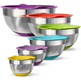 OVENTE Mixing Bowl Stainless Steel with Lids, Nesting Bowls with