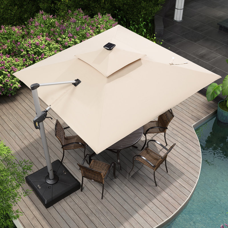 Parasol lumineux en porte-à-faux carré avec base 9 pi x 9 pi Lime, beige, Beige, l 108 po x P 108 po