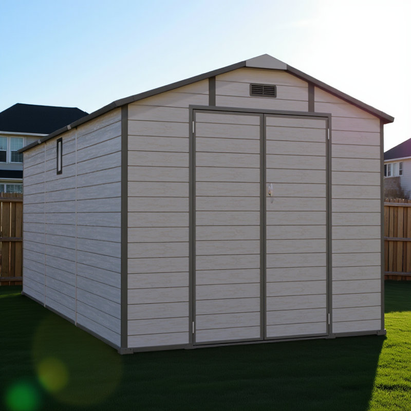 8x14 Ft Plastic Outdoor Storage Shed - Lockable Resin Tool Shed With 2 Window & 3 Air Vents, Dark Grey