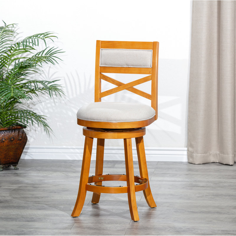 Beige Fabric Seat 24" Counter Height Swivel Stool - And Charming Design Natural Finish With Stylish Decor Complement, Natural