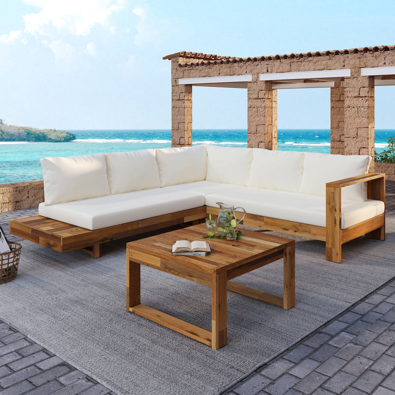 Ensemble de canapé modulaire d'extérieur en bois d'acacia 4 pièces