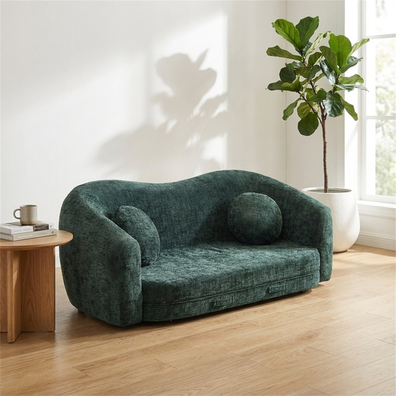 Canapé-lit inclinable convertible en chenille de 86 pouces, canapé-lit rabattable avec base coulissante, Vert