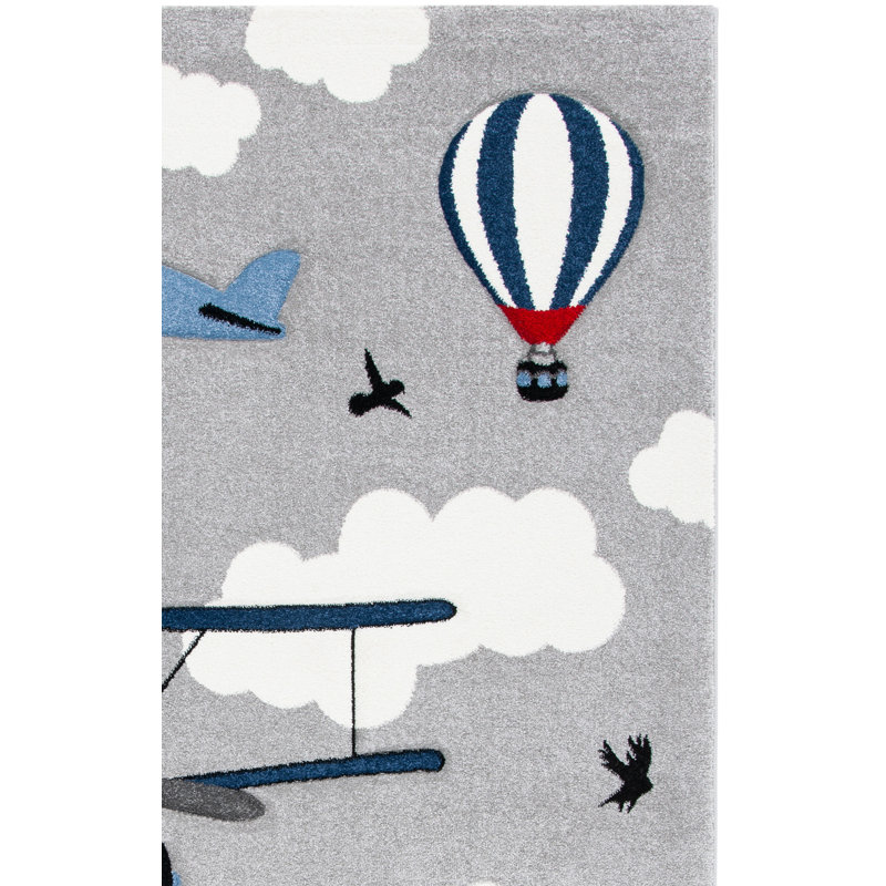 Haveman Light Gray/Red Area Rug, Square 6'7"