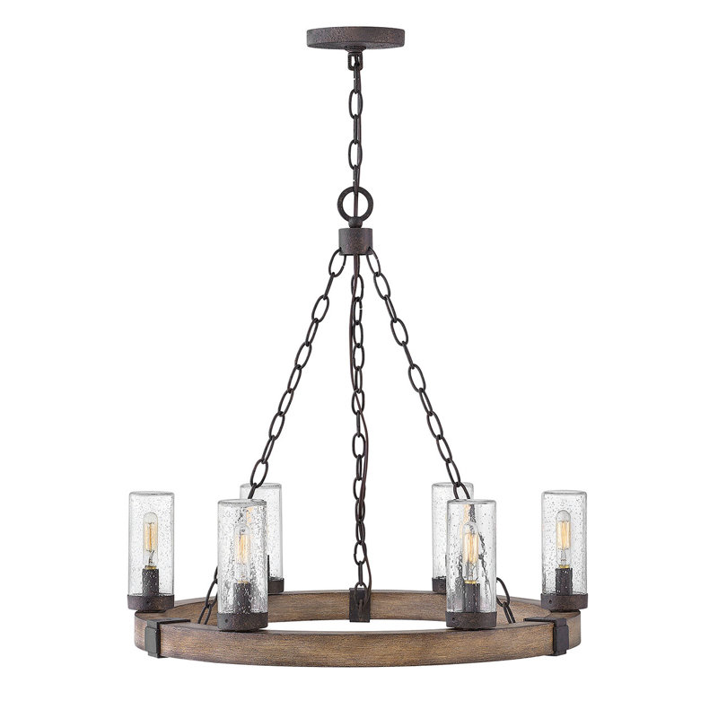 Lustre extérieur de 24 po à six lumières Sawyer de 24 po - DEL incluses, Séquoia
