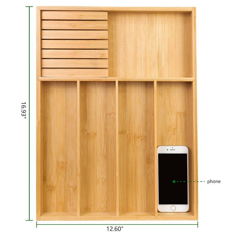 Bamboo Silverware Drawer Organizer, 5 Slots, Naturel