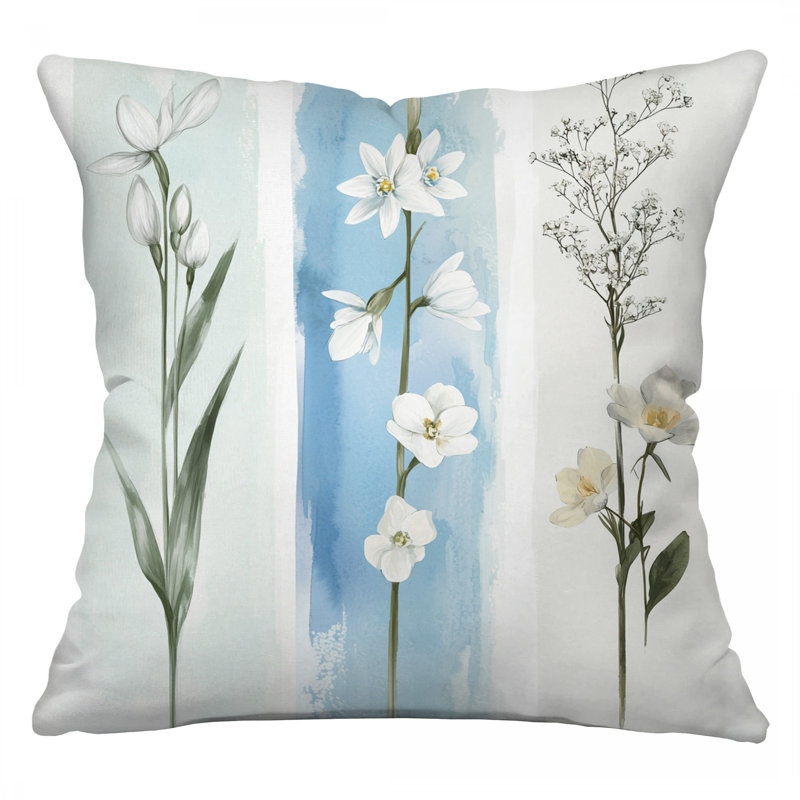 Coussin décoratif botanique, sergé de coton floral, Carré 20 po
