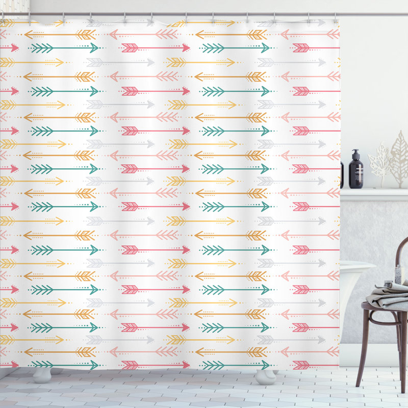 Shower Curtain with Hooks Included, 75" H x 69" W, Pink Teal/Mustard