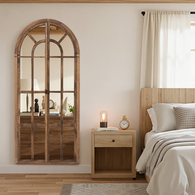 71'' H X 31'' W Farmhouse Wood Frame Accent Mirror Window Pane Decorative Mirror Arch Wall Mirror for Living Room Bedroom