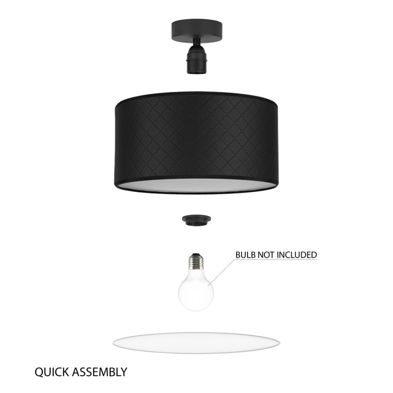 Trece Fabric Flush Mount, Black, 20cm H x 30cm W x 30cm D