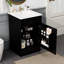 Meuble-lavabo noir de 50 cm avec vasque. Armoire à panneaux, tablette de porte et tablette intérieure réglable. Vasque en céramique lisse et imperméable. Vasque à charnières, noire. Armoire à utiliser. Revêtement teinté pour la vasque.